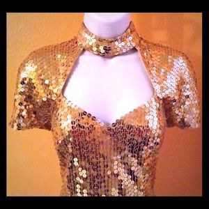 🛑SOLD🛑Gold Sequins High Collar Cocktail Dress
